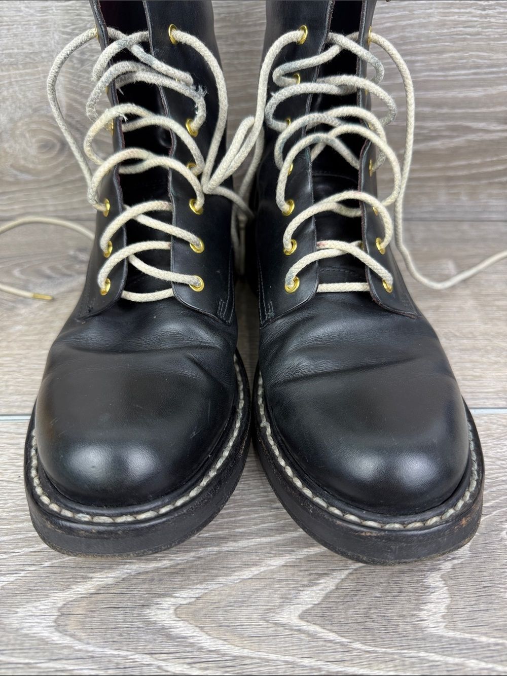 Rag & Bone Emil Women’s Sz 9/EU 39 Black Leather Lace Up Gold Eyelet Combat Boot - Picture 12 of 14